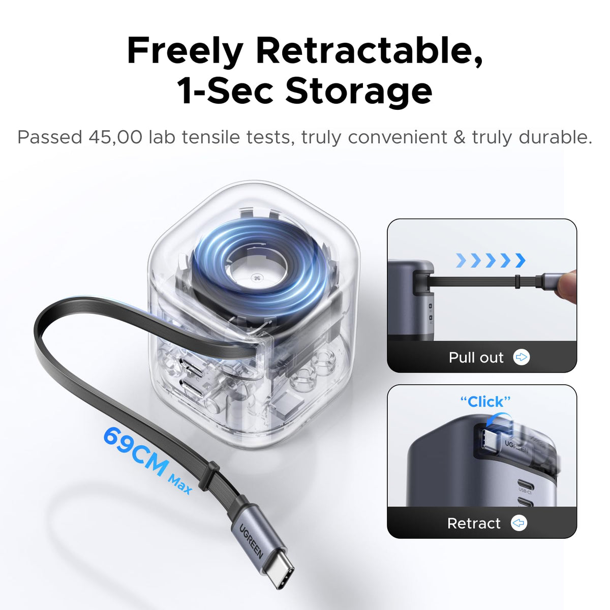 UGREEN Nexode 45W 2-Port Charger with Retractable Cable