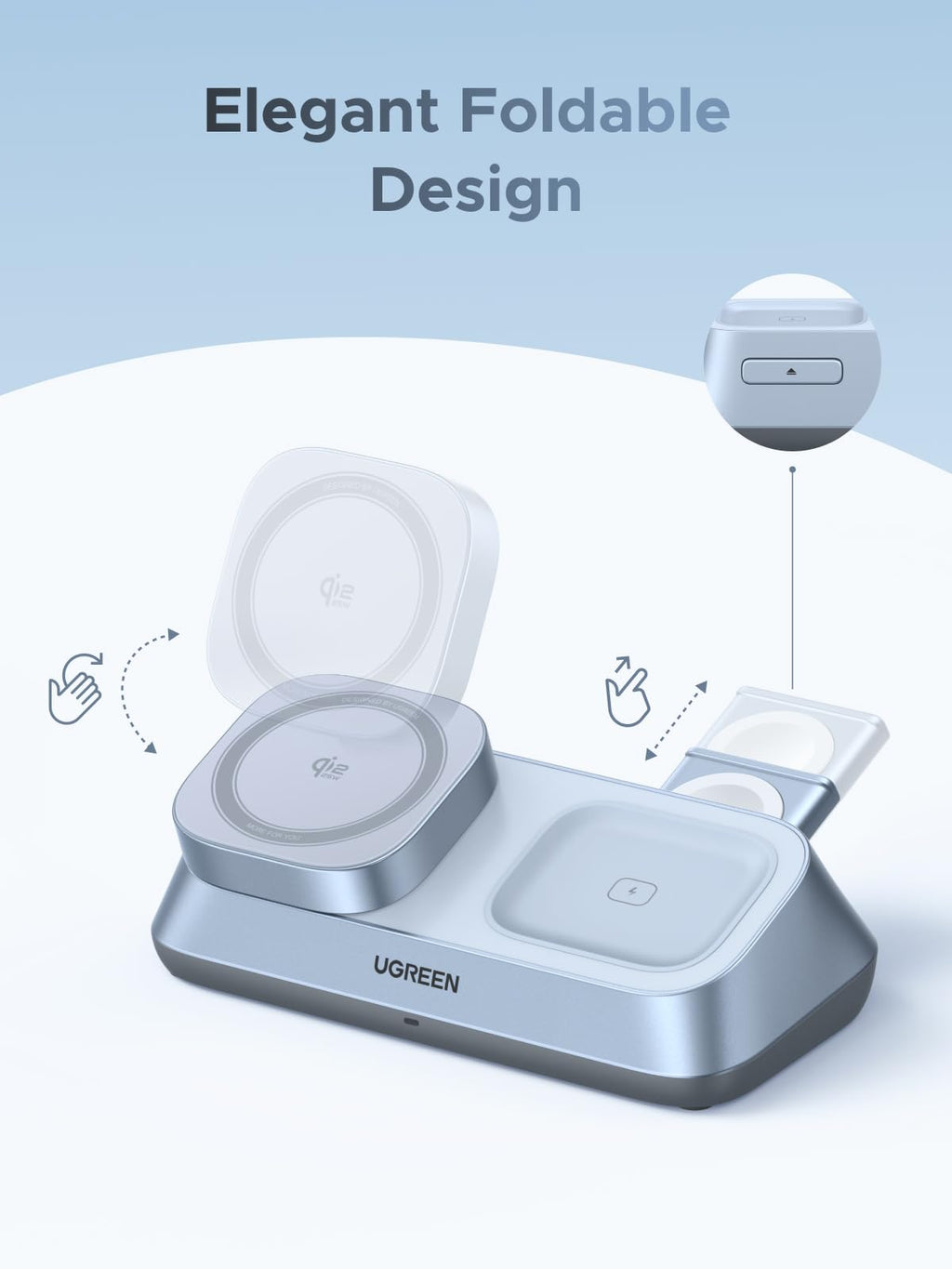 UGREEN MagFlow 3-in-1 Magnetic Wireless Charger (Qi2 25W, MagSafe-Compatible)