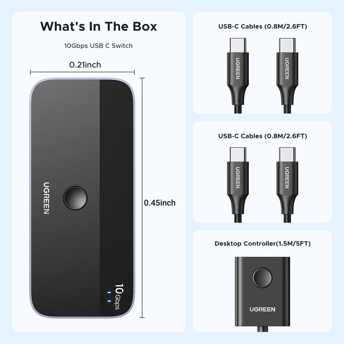 UGREEN USBC Switch - 2-Port, 4 x USB 3.2, 10Gbps Data